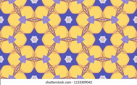 Vector seamless textile fabric pattern. Hand drawn patchwork quilt collage background.  Decorative  ethnic indian, arabic, turkish print. Abstract colorful  grunge texture in mosaic style