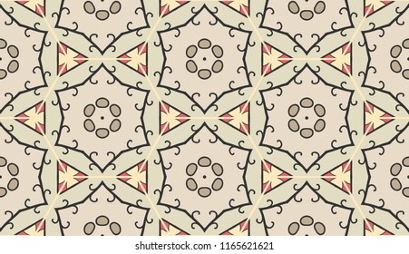 Vector seamless textile fabric pattern. Hand drawn patchwork quilt collage background.  Decorative  ethnic indian, arabic, turkish print. Abstract colorful  geometric floral ornament in mosaic style