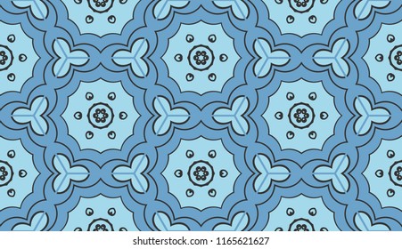 Vector seamless textile fabric pattern. Hand drawn patchwork quilt collage background.  Decorative  ethnic indian, arabic, turkish print. Abstract colorful  geometric floral ornament in mosaic style