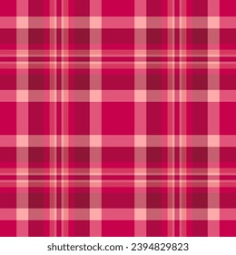 Vector seamless textile of pattern tartan plaid with a fabric texture check background in red and pink colors.