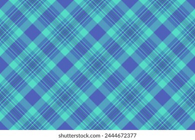 Vector seamless textile of texture fabric tartan with a pattern check plaid background in blue and teal colors.