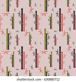 Vector seamless texture with abstract bamboo branches on pink background
