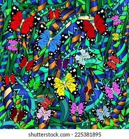 Vector seamless texture with abstract butterflies. Endless background. Ethnic seamless pattern. Vector backdrop. Bright pattern. Summer template. Use for wallpaper,pattern fills, web page background 