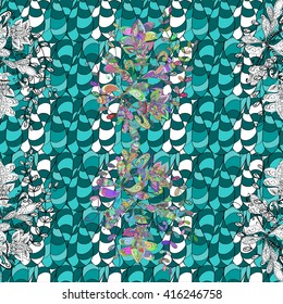 Vector seamless texture with abstract colorful and white doodles flowers. 