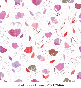 Vector seamless texture with abstract colorful flowers and leaves on white background. Holiday floral wallpaper ore wrapping