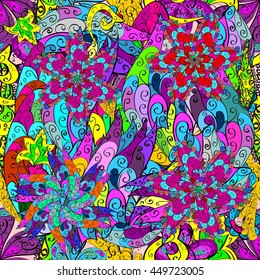 Vector seamless texture with abstract doodles flowers.