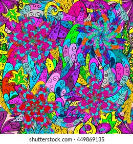 Vector seamless texture with abstract doodles flowers.