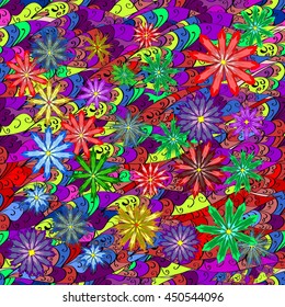 Vector seamless texture with abstract doodles flowers.