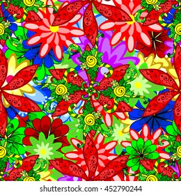 Vector seamless texture with abstract doodles flowers.