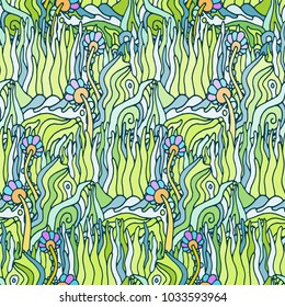 Vector seamless texture with abstract flowers and herbs. Endless background. Ethnic seamless pattern. Vector backdrop. Bright vintage pattern. Summer template. Use for wallpaper,pattern fills, fabrics