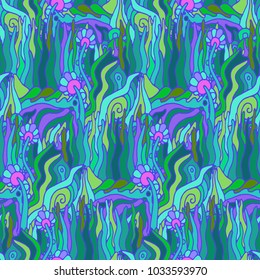 Vector seamless texture with abstract flowers and herbs. Endless background. Ethnic seamless pattern. Vector backdrop. Bright vintage pattern. Summer template. Use for wallpaper,pattern fills, fabrics