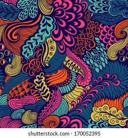 Vector seamless texture with abstract flowers. Endless background. Ethnic seamless pattern. Vector backdrop. Bright pattern. Summer template. Use for wallpaper,pattern fills, web page background