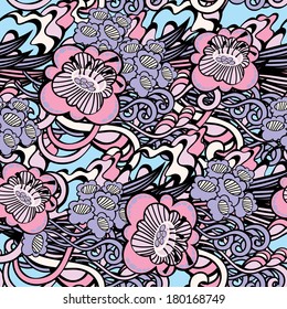 Vector seamless texture with abstract flowers