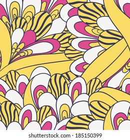 Vector seamless texture with abstract flowers. Endless background. Ethnic seamless pattern. Vector backdrop. Bright pattern.