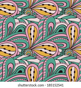 Vector seamless texture with abstract flowers. Endless background. Ethnic seamless pattern. Vector backdrop. Bright pattern.