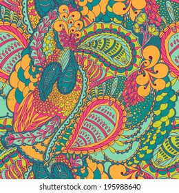 Vector seamless texture with abstract flowers. Endless background. Ethnic seamless pattern. Vector backdrop. Bright pattern. Summer template. Use for wallpaper, pattern fills, web page background.