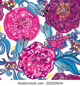 Vector seamless texture with abstract flowers. Endless background. Ethnic seamless pattern. Vector backdrop. Bright pattern. Summer template. Use for wallpaper,pattern fills, web page background