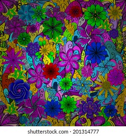 Vector seamless texture with abstract flowers. Endless background. Ethnic seamless pattern. Vector backdrop. Bright pattern. Summer template. Use for wallpaper,pattern fills, web page background.eps10