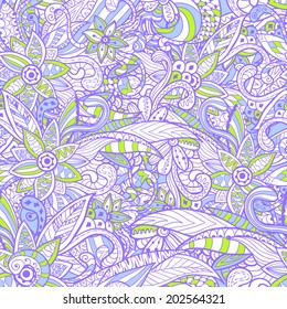 Vector seamless texture with abstract flowers. Summer template. Endless background. Ethnic seamless pattern. Use for wallpaper,pattern fills, web page background. Seamless abstract hand-drawn pattern.