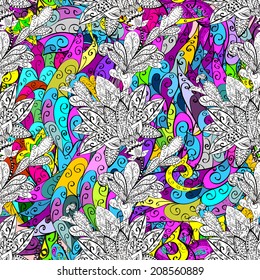 Vector seamless texture with abstract flowers. Endless background. Ethnic seamless pattern. Vector backdrop. Bright pattern. Summer template. Use for wallpaper,pattern fills, web page background 