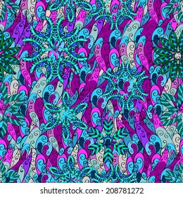 Vector seamless texture with abstract flowers. Endless background. Ethnic seamless pattern. Vector backdrop. Bright pattern. Summer template. Use for wallpaper,pattern fills, web page background