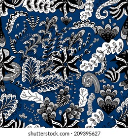 Vector seamless texture with abstract flowers. Endless background. Ethnic seamless pattern. Vector backdrop. Bright pattern. Summer template. Use for wallpaper,pattern fills, web page background 