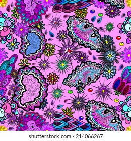 Vector seamless texture with abstract flowers. Endless background. Ethnic seamless pattern. Vector backdrop. Bright pattern. Summer template. Use for wallpaper,pattern fills, web page background 