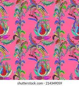 Vector seamless texture with abstract flowers. Endless background. Ethnic seamless pattern. Vector backdrop. Bright pattern. Summer template. Use for wallpaper,pattern fills, web page background