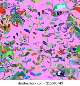 Vector seamless texture with abstract flowers. Endless background. Ethnic seamless pattern. Vector backdrop. Bright pattern. Summer template. Use for wallpaper,pattern fills, web page background 