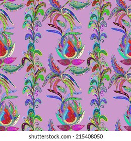 Vector seamless texture with abstract flowers. Endless background. Ethnic seamless pattern. Vector backdrop. Bright pattern. Summer template. Use for wallpaper,pattern fills, web page background 