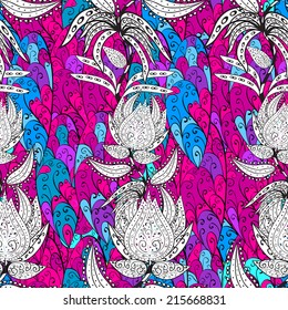 Vector seamless texture with abstract flowers. Endless background. Ethnic seamless pattern. Vector backdrop. Bright pattern. Summer template. Use for wallpaper,pattern fills, web page background
