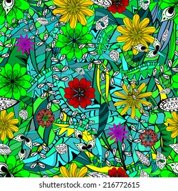 Vector seamless texture with abstract flowers. Endless background. Ethnic seamless pattern. Vector backdrop. Bright pattern. Summer template. Use for wallpaper,pattern fills, web page background 