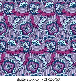 Vector seamless texture with abstract flowers. Endless. Hand drawn vector pattern