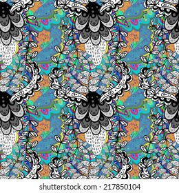 Vector seamless texture with abstract flowers. Endless background. Ethnic seamless pattern. Vector backdrop. Bright pattern. Summer template. Use for wallpaper,pattern fills, web page background 