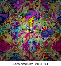 Vector seamless texture with abstract flowers. Endless background. Ethnic seamless pattern. Vector backdrop. Bright pattern. Summer template. Use for wallpaper,pattern fills, web page background 