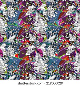 Vector seamless texture with abstract flowers. Endless background. Ethnic seamless pattern. Vector backdrop. Bright pattern. Summer template. Use for wallpaper,pattern fills, web page background 