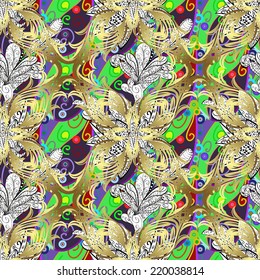 Vector seamless texture with abstract flowers. Endless background. Ethnic seamless pattern. Vector backdrop. Bright pattern. Summer template. Use for wallpaper,pattern fills, web page background 