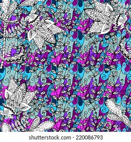 Vector seamless texture with abstract flowers. Endless background. Ethnic seamless pattern. Vector backdrop. Bright pattern. Summer template. Use for wallpaper,pattern fills, web page background 