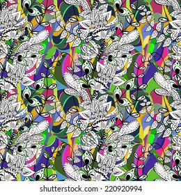Vector seamless texture with abstract flowers. Endless background. Ethnic seamless pattern. Vector backdrop. Bright pattern. Summer template. Use for wallpaper,pattern fills, web page background 