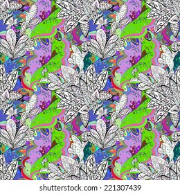 Vector seamless texture with abstract flowers. Endless background. Ethnic seamless pattern. Vector backdrop. Bright pattern. Summer template. Use for wallpaper,pattern fills, web page background