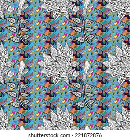 Vector seamless texture with abstract flowers. Endless background. Ethnic seamless pattern. Vector backdrop. Bright pattern. Summer template. Use for wallpaper,pattern fills, web page background 
