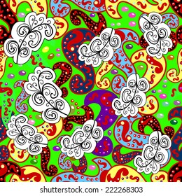 Vector seamless texture with abstract flowers. Endless background. Ethnic seamless pattern. Vector backdrop. Bright pattern. Summer template. Use for wallpaper,pattern fills, web page background 