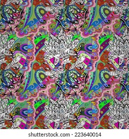 Vector seamless texture with abstract flowers. Endless background. Ethnic seamless pattern. Vector backdrop. Bright pattern. Summer template. Use for wallpaper,pattern fills, web page background