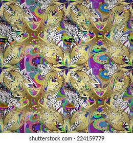 Vector seamless texture with abstract flowers. Endless background. Ethnic seamless pattern. Vector backdrop. Bright pattern. Summer template. Use for wallpaper,pattern fills, web page background 