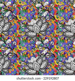 Vector seamless texture with abstract flowers. Endless background. Ethnic seamless pattern. Vector backdrop. Bright pattern. Summer template. Use for wallpaper,pattern fills, web page background 