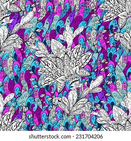 Vector seamless texture with abstract flowers. Endless background. Ethnic seamless pattern. Vector backdrop. Bright pattern. Summer template. Use for wallpaper,pattern fills, web page background