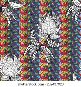 Vector seamless texture with abstract flowers. Endless background. Ethnic seamless pattern. Vector backdrop. Bright pattern. Summer template. Use for wallpaper,pattern fills, web page background 