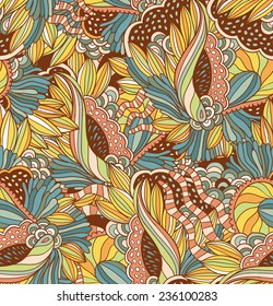 Vector seamless texture with abstract flowers. Endless background. Ethnic seamless pattern. Vector backdrop. Bright pattern. Summer template.