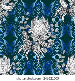 Vector seamless texture with abstract flowers. Endless background. Ethnic seamless pattern. Vector backdrop. Bright pattern. Summer template. Use for wallpaper,pattern fills, web page background