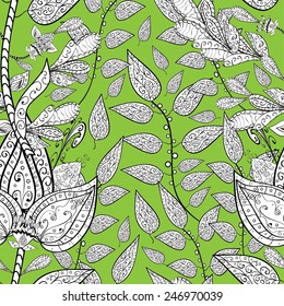 Vector seamless texture with abstract flowers. Endless background. Ethnic seamless pattern. Vector backdrop. Bright pattern. Summer template. Use for wallpaper,pattern fills, web page background 